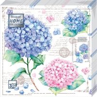 Салфетки 330х330 мм 3-сл., диз. "Открытка с гортензиями", разноцв., бум., 20 шт/упак "Bouquet" 12 упак/кор РОССИЯ 37927