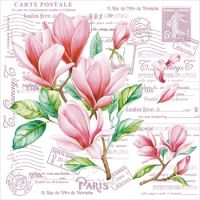 Салфетки 330х330 мм 3-сл., диз. "Открытка с магнолиями", разноцв., бум., 20 шт/упак "Bouquet" 12 упак/кор РОССИЯ 37925