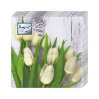 Салфетки 240х240 мм 3-сл., диз. "Белые тюльпаны", разноцв., бум., 25 шт/упак "Bouquet" 15 упак/кор РОССИЯ 57299