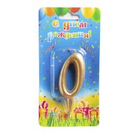 Свеча для торта 80х40 мм, диз. "Овал. Цифра 0", зол., 1 шт/упак 48 шт/кор РОССИЯ 1001