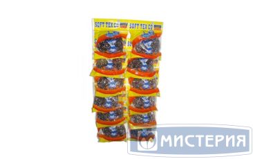 Губка металлическая для посуды d80xh20 мм, 11 гр., нерж., 12 шт/упак "Soft Tex" 60 упак/кор РОССИЯ 101-387