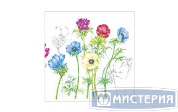 Салфетки 330х330 мм 3-сл., диз. "Анемоны", разноцв., бум., 20 шт/упак "Bouquet" 12 упак/кор РОССИЯ 37359