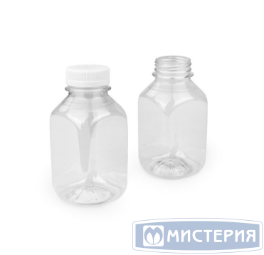 Бутылка ПЭТ 300 мл, квадр., прозр., горло d38 мм, черн. крышка в компл., 250 шт/кор РОССИЯ 0,30 BRC кв. черн