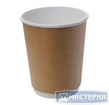 Одноразовый стакан для холодного и горячего, 0.25л, верхний d 80мм нижний d 55.6мм, h 92,5мм, 280г/м2, двухслойный, крафт, двухслойный, картон