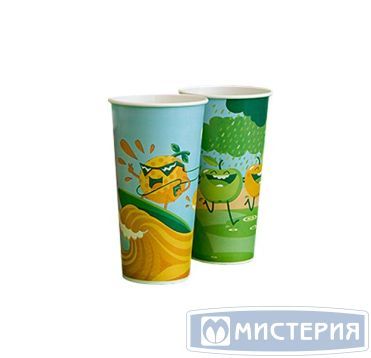 Стакан бумажный 500 мл 1 сл., d90 мм, диз. "Фрукты на отдыхе", карт., 40 шт/упак 640 шт/кор РОССИЯ 500ХН Фрукты на отд.(640