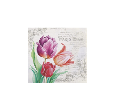 Салфетки 330х330 мм 3-сл., диз. "Винтажные тюльпаны", разноцв., бум., 20 шт/упак "Bouquet" 12 упак/кор РОССИЯ 25249