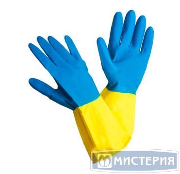 Перчатки латексные, р-р XL, с хлопк. напылен., сине-желт., 1 пар/упак "Lux" 144 пар/кор КИТАЙ 405-134