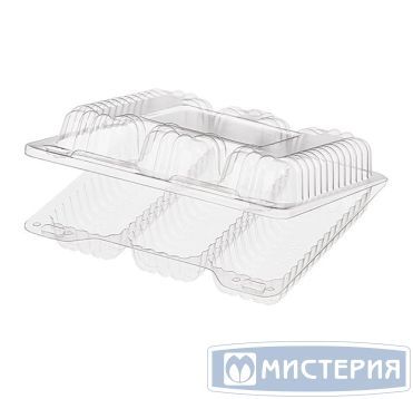 Упаковка для кондит. изделий 690[3х230] мл 3-секц., 173х158х45 мм, неразъем.крышка, прозр., ОПС, 400 шт/кор "Комус" 400 шт/упак РОССИЯ РК-28С3 (Т)