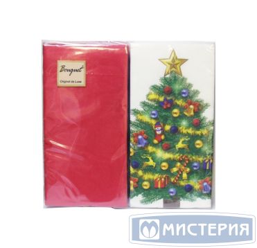 Салфетки 330х330 мм 2-сл., диз. "Новогодняя ель на красном", разноцв., бум., 20 шт/упак "Bouquet" 15 упак/кор РОССИЯ 42476