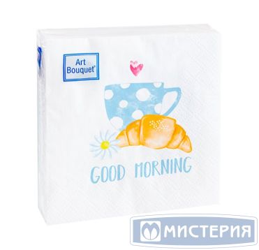 Салфетки 200х200 мм двуслойные, дизайн "Good Morning", разноцветные, бумажные, 30 штук в упаковке "Bouquet" 26 упаковок в коробке РОССИЯ 57618