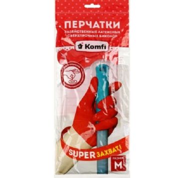 Перчатки латексные, р-р M, бело-красн., 1 пар/упак "Komfi" 144 пар/кор КИТАЙ BICOIRA2
