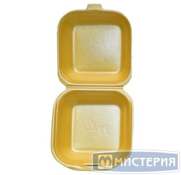 Коробка д/гамбургеров, квадратн., внеш. 125х125х70мм, внутр. 120х120х65мм, жёлт/бел, ВПС