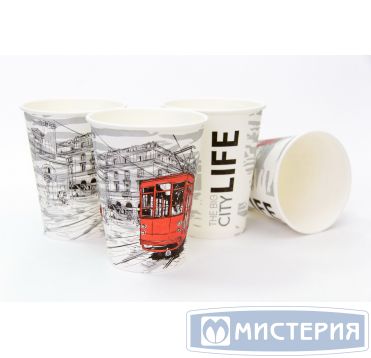 Одноразовый стакан для холодного и горячего, 0.25л, верхний d 80мм нижний d 56мм, h 92мм, с рисунком Big Citi Life, с рисунком, однослойный, картон